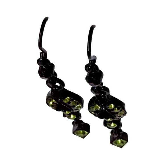 VTG ellow & Black Drop Dangle Rhinestone Earrings 19" Shimmering - Picture 6 of 10